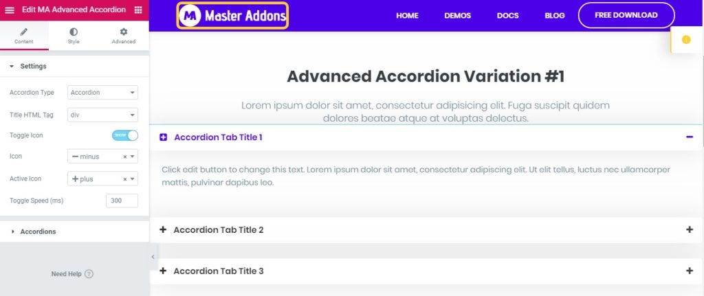 Elementor Accordion Widget 1 Advanced Accordion Content