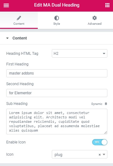Dual Heading Elementor Element Content