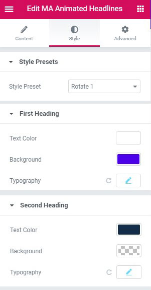 Headline Animation Style panel