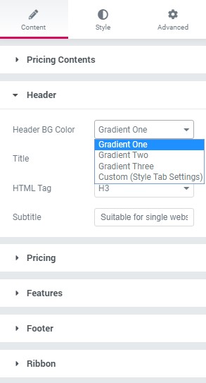 Free Elementor Pricing Table Widget for WordPress 6 Header Options for Pricing Table