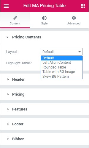 Free Elementor Pricing Table Widget for WordPress 5 Pricing Contents Option