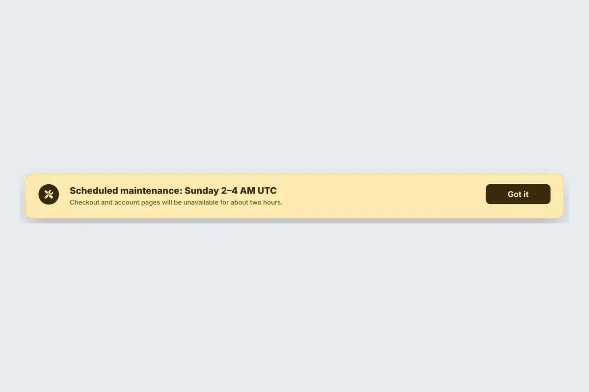Maintenance · Scheduled Downtime template, full page