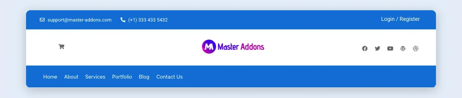 Three-Row Centered Header template, full page